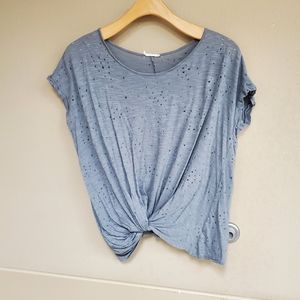 Reb & J 220 Cap Sleeve Twist Front Distressed Tee